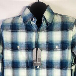 NWT Ben Sherman Blue Green Plaid Two Pocket Long Sleeve Button Up Shirt – Size S
